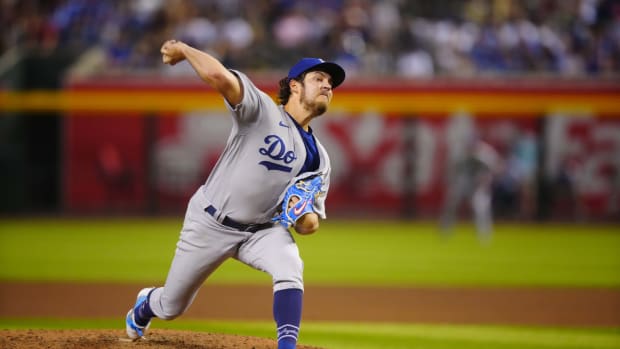 Jun 18, 2021; Phoenix, Arizona, USA; Los Angeles Dodgers pitcher Trevor Bauer in the fifth inning against the Arizona Diamondbacks at Chase Field.
